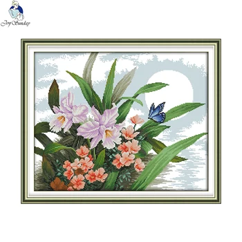 

The Moonlight Orchid Cross Stitch Kit Aida Fabric 14ct 11ct Counted Printed Canvas Stitches Embroidery DIY Handmade Needlework
