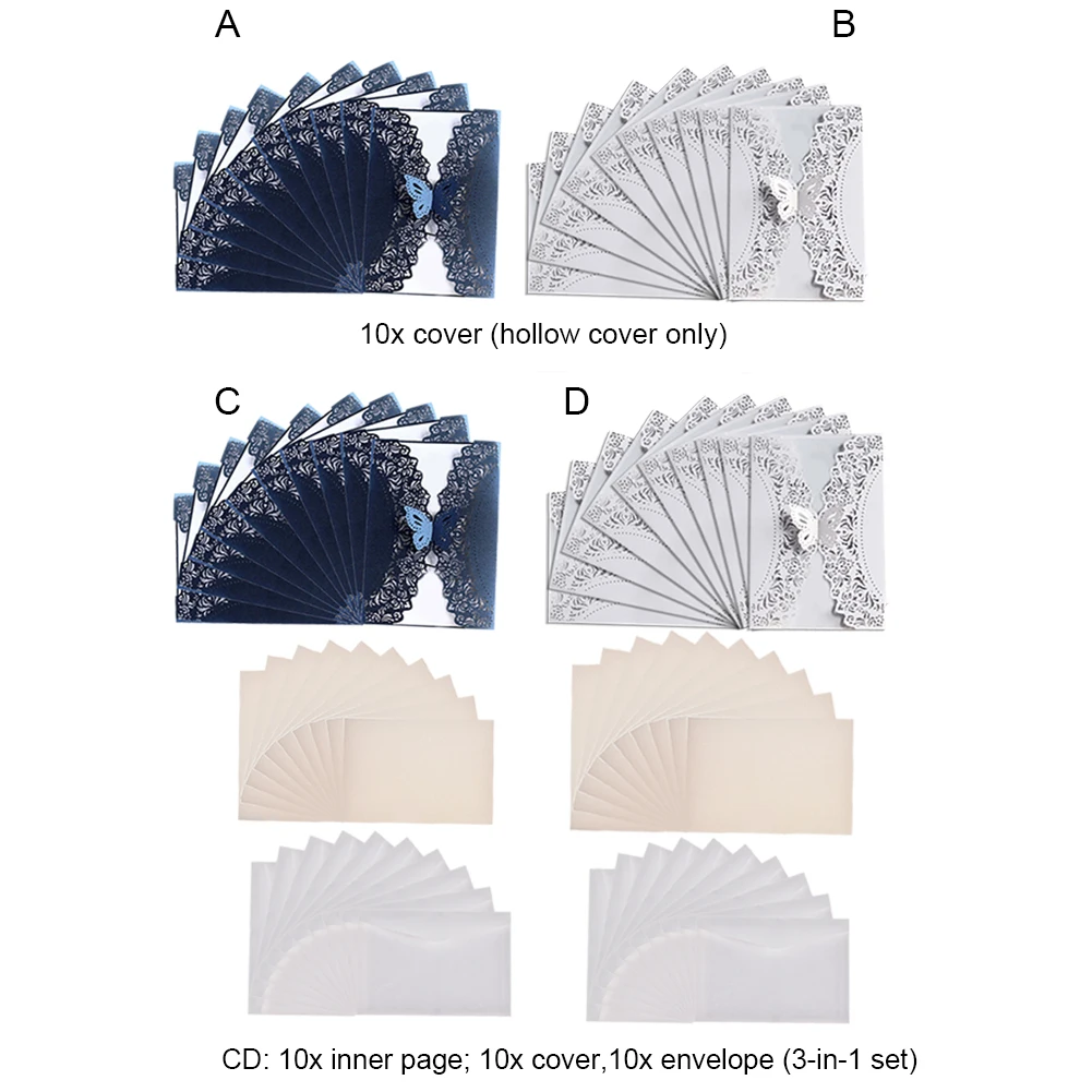 10 шт Бабочка пригласительная открытка изысканный узор набор приглашений для свадьбы, дня рождения, вечеринок