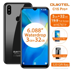 OUKITEL C15 Pro 6,088 ''4G смартфон 3 ГБ 32 ГБ MT6761 экран с каплями воды 2,4G/5G WiFi мобильный телефон C15 Pro + Распознавание отпечатков пальцев
