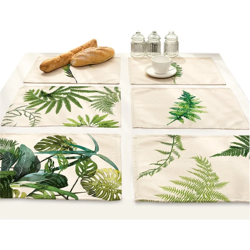 

Green Leaf Print Table Coasters Placemat Dining Pad Cloth Mat Pattern Design Kitchen Accessories Decoration Home table-cloth