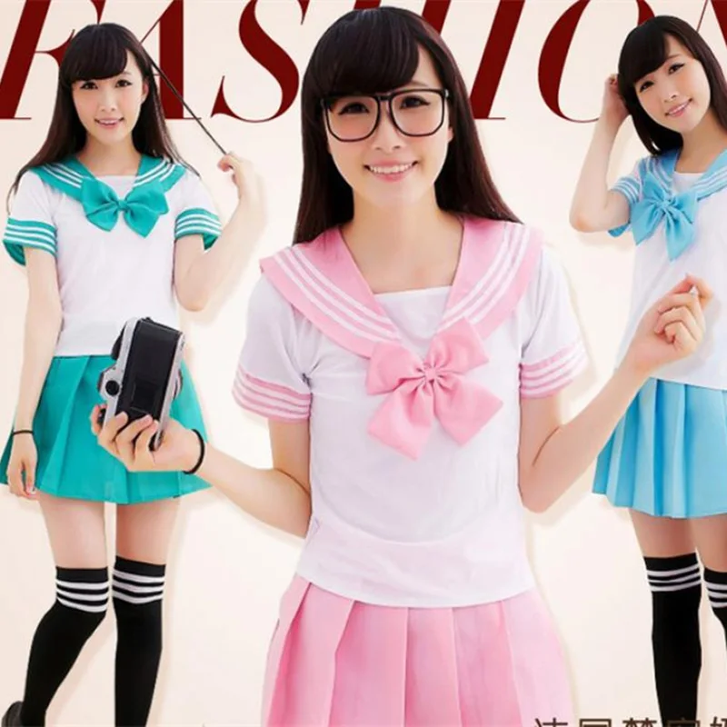 Japan School Girls Uniform Tops Shirt Plaid Skirt Anime Cosplay Costume