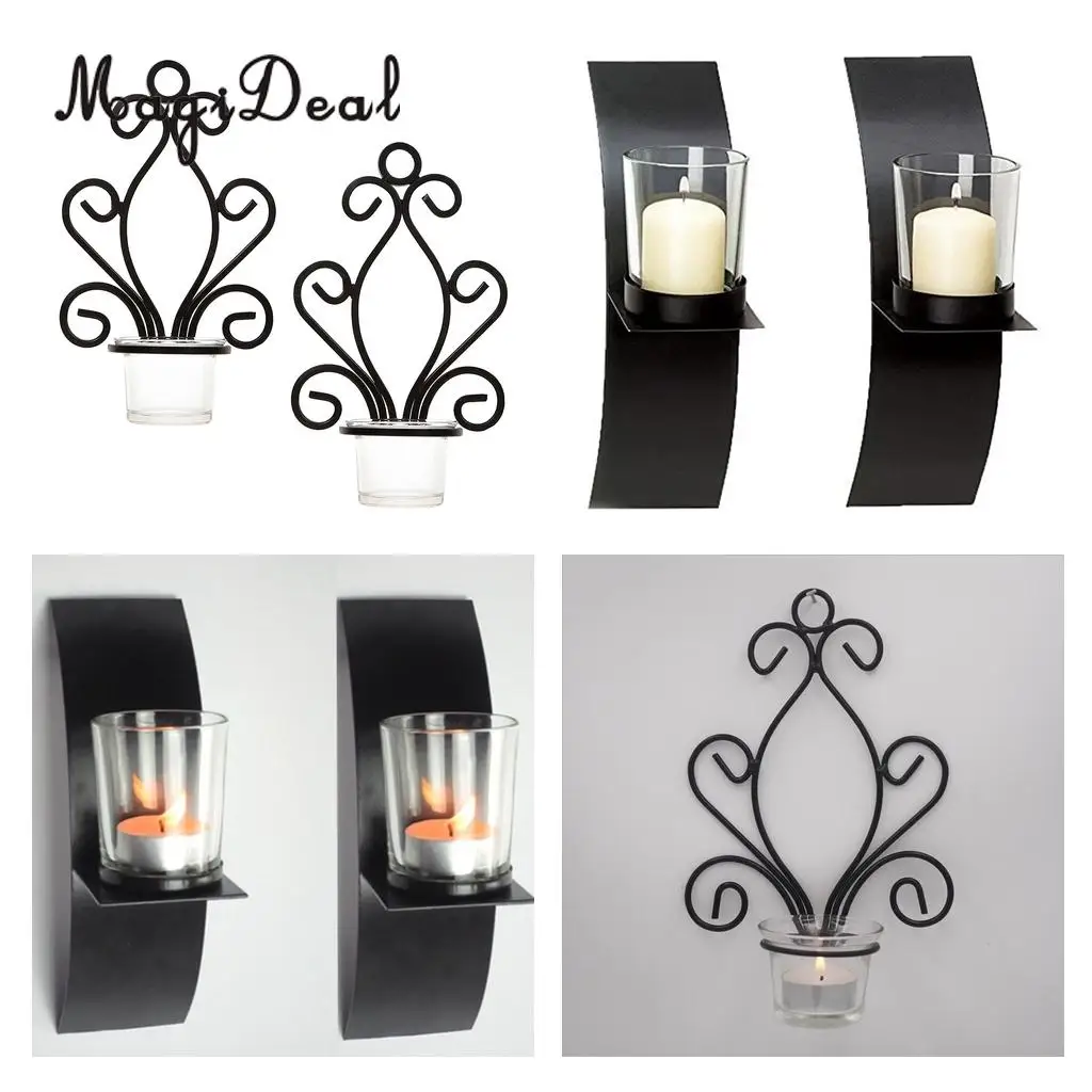 MagiDeal 4Pcs Wall Mounted Candle Holder 2-Set Sconce Cup Tea Light Tealight Candlestick Wall Hangings Lightings Fixture