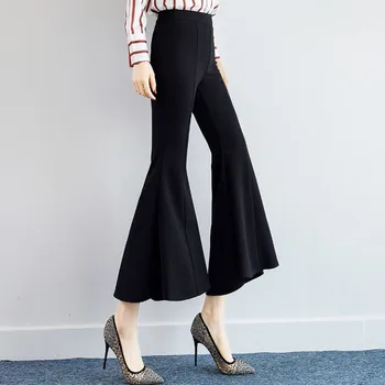 

Women Flare Pants 2019 New Korean Long Pants Spring Summer Big Retro High Waist Slim Wide Leg Pants Elegant OL Black Trousers