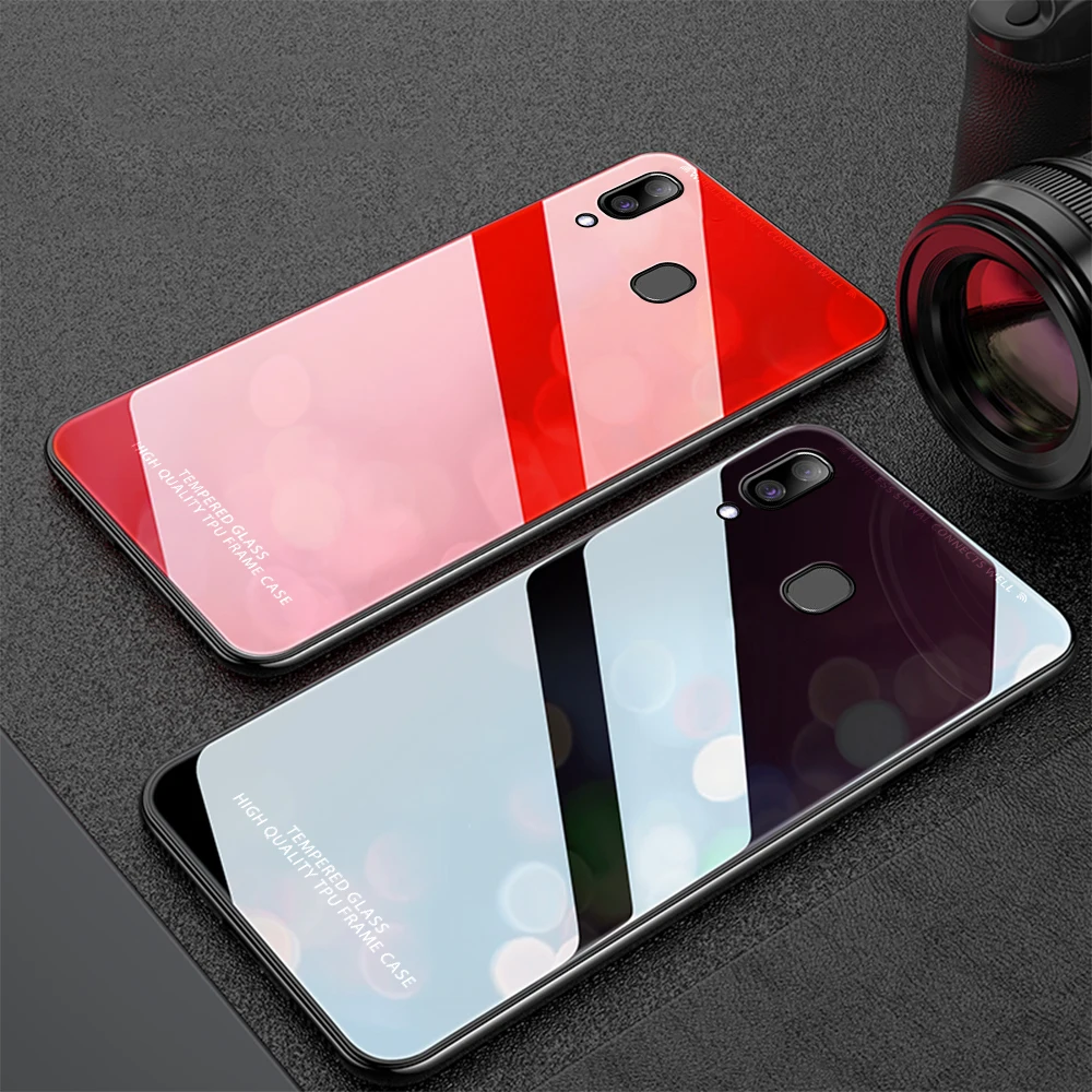 

For Samsung Galaxy A30 Case Luxury Tempered Glass Soft Silicone For Samsung Galaxy A50 A10 A40 A70 Shockproof Hard Phone Cover