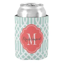Мята и Коралл Треллис монограмма может охладитель свадьбы настраиваемые парные пивные держатели напитков Термосумка для напитков юбилейные подарки