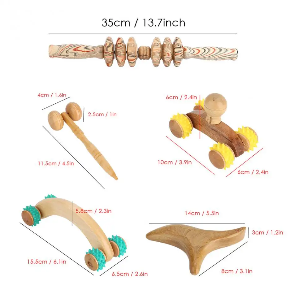 Деревянный Роликовый Массажер Рефлексология для лица брюшной полости руки для снятия стресса и расслабления лимфодренажа полного тела скребок