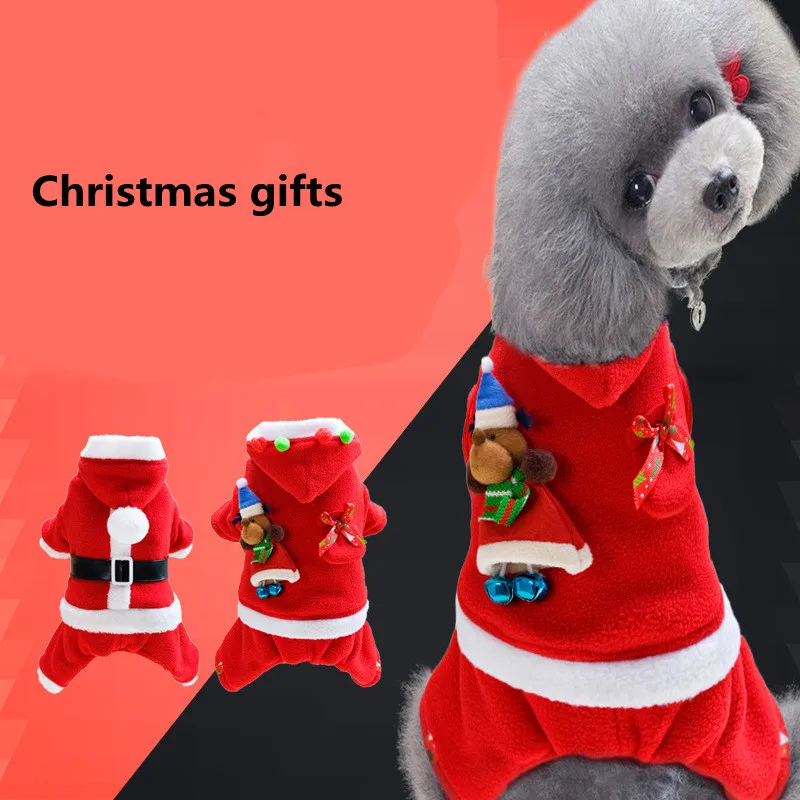 

Winter new dog coat hoodies for small dogs pet clothes warm cotton velvet Claus four-legged dog coat jackets pet clothing
