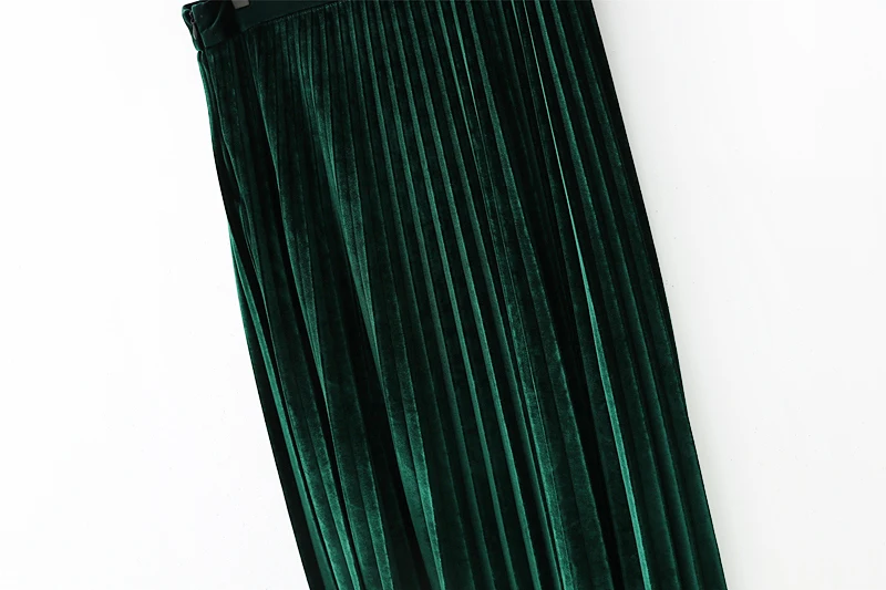 Весна 2018 Повседневная бархатная юбка женская одежда с высокой талией юбка зеленая длинная юбка Свободная плиссированная юбка