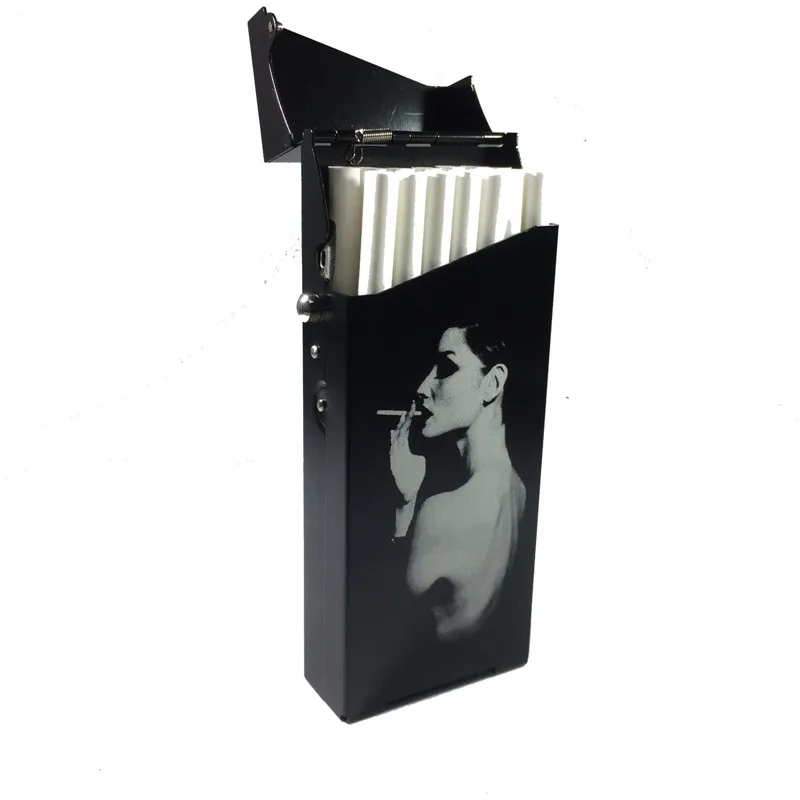 

Female Smoking Lonely Girl 100mm Slim Cigarette Case Aluminium Alloy Ultra Thin Cigarette Boxes Pocket Smoking Accessories