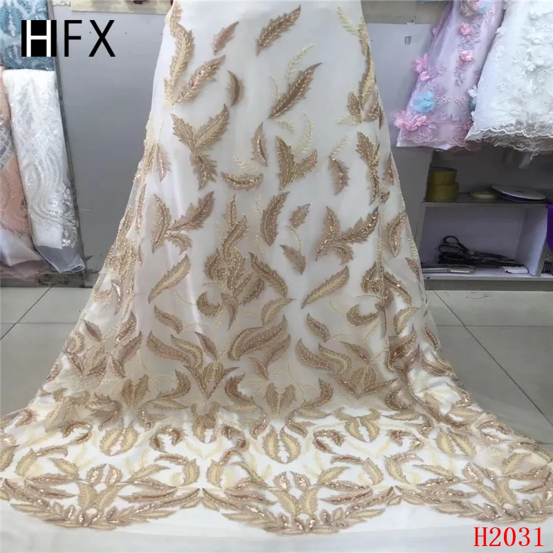 

Gold Embroidered Fabric Nigeria French Lace Fabric, Bridal Net Lace High Quality, African Lace 2019 In Dress Lace Fabric F2031