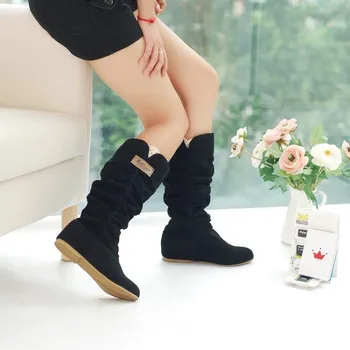 

GOXPACER Winter Boots Women Mid Calf Flush Women Casual Snow Boots Low Heel Thermal Fashion Shoes Plus Size Round Toe Flock New
