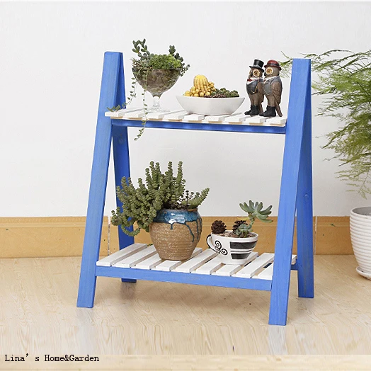 Floor Standing Small Wooden Slat Folding Ladder Flower Shelf (6)