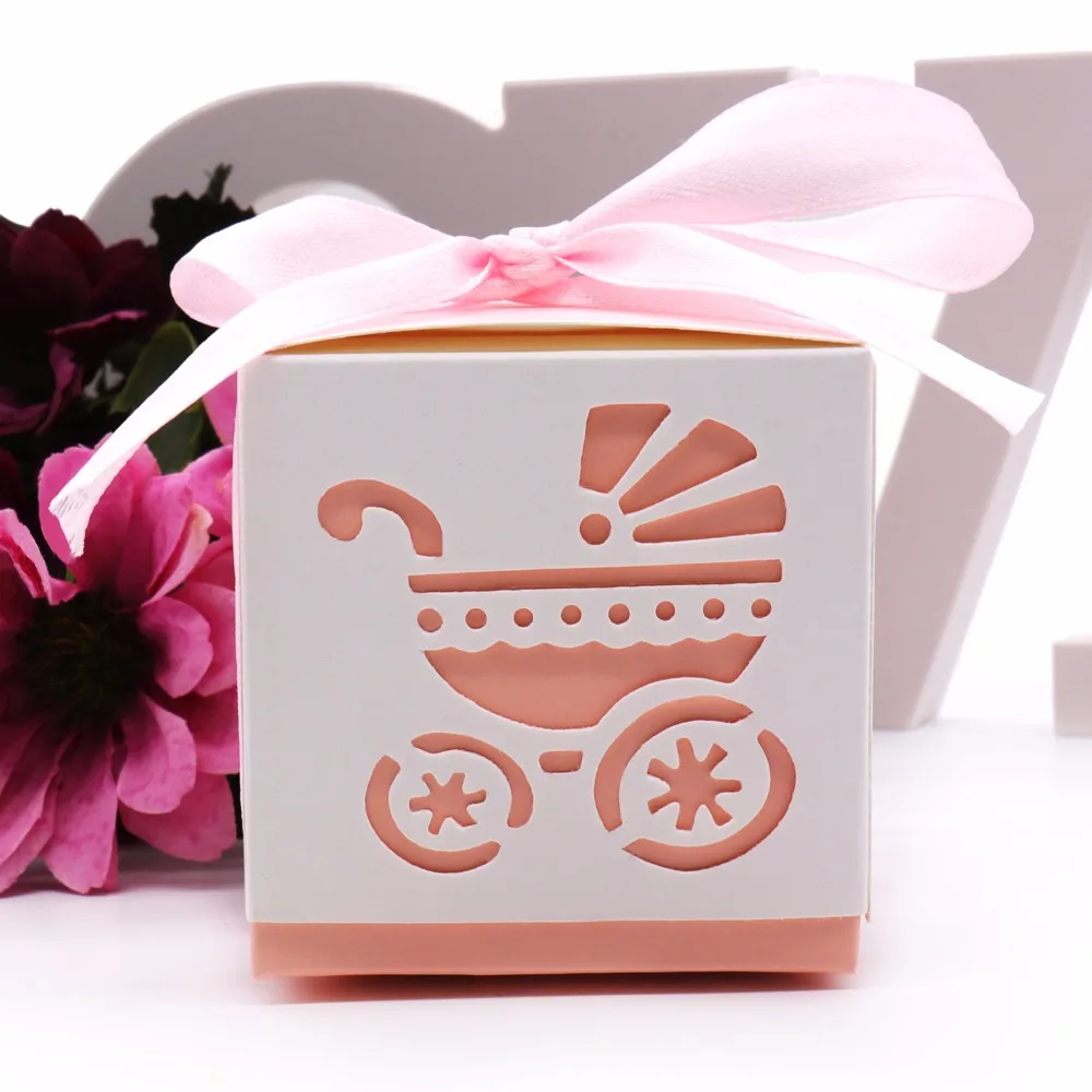 50 шт baby Shower коробка для сладостей в виде кареты лазерная резка коробки с лентой