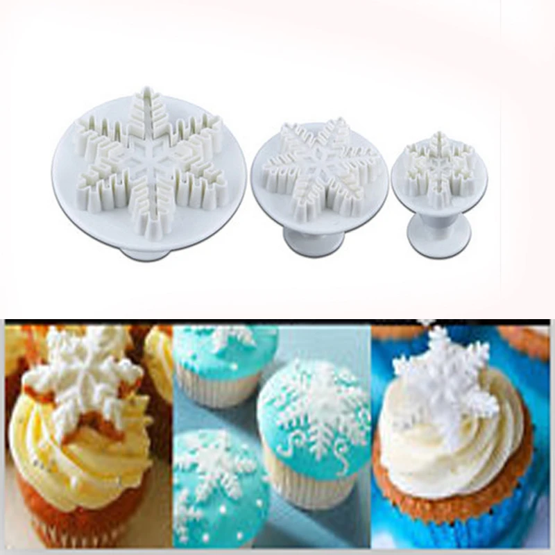 3pcs Snowflake Pattern Plunger Cutter Fondant Cake Cookie Biscuit Mold Craft ZC
