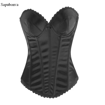 

Sapubon sexy corsets and bustiers tops vintage style lingerie satin black white corset overbust brocade women clothing corselet