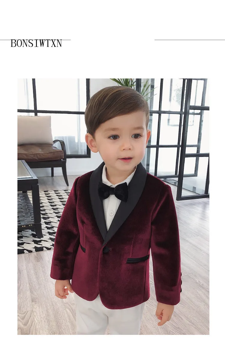 

BONSIWTXN kids wedding suits for boy black clothes formal costume mariage enfant garcon ring bearer outfits flower boys blazers