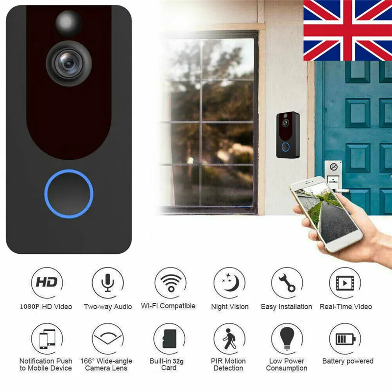 

2019 Smart Wireless Ring Video Doorbell WiFi Home Security Phone Bell Intercom 1080P Intercom UK