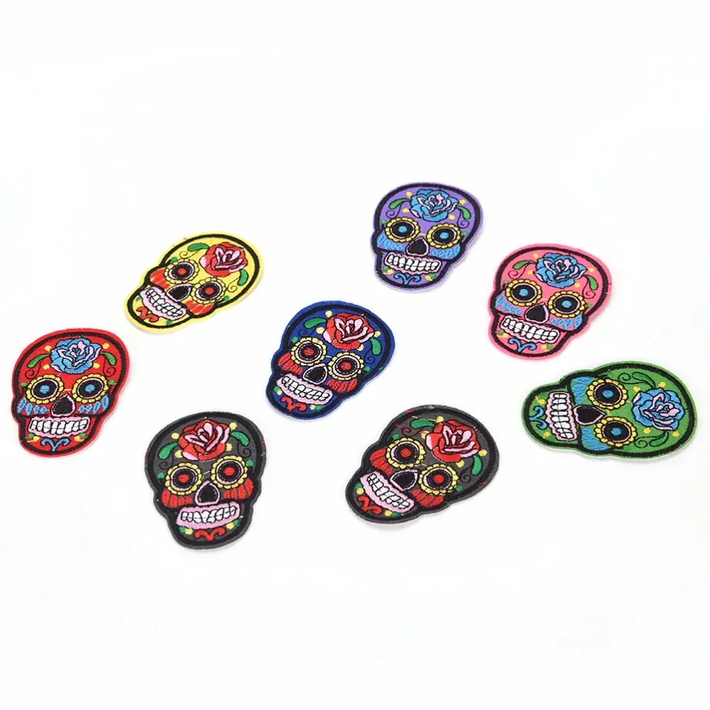 Embroidered Applique 8Pcs Iron On Patches For Clothes Sew-on Embroidered Patch Applique Rose Skull Clothing Patches 1PC