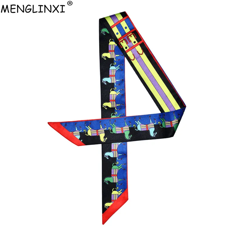 

2019 New Carriage Print Small Scarf Women Silk Scarf Bag Ribbons Fashion Brand Head Scarf Hot Sale Long Scarves C02