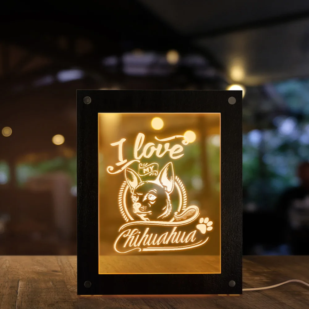 

I Love My Chihuahua Puppy Dog Lighting Text Photo Frame Decorative Luminous LED Picture Frame Mood Light For Chihuahua Owners