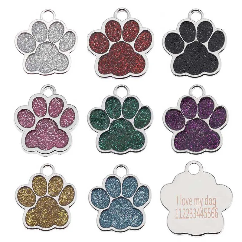 

Personalized Dog Tags Engraved Cat Puppy Pet ID Name Collar Tag Pendant Pet Accessories Bone/Paw Glitter