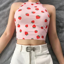 Женские Kawaii розовые укороченные топы с принтом, сексуальный укороченный топ на бретельках без спинки, летняя уличная одежда, Harajuku Camisole Bralette, майка