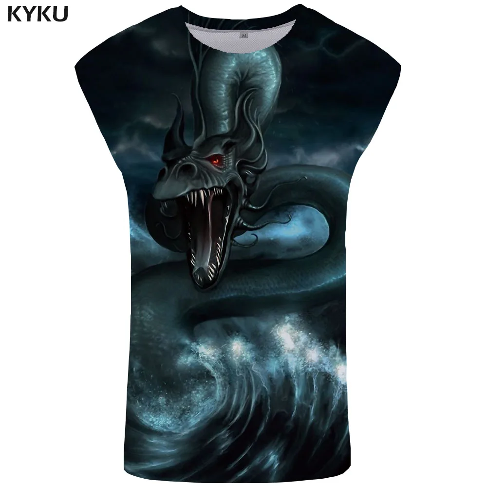 KYKU Dragon Tank Топ для мужчин волна Singlet животное Ftness одежда черный Стрингер небо s