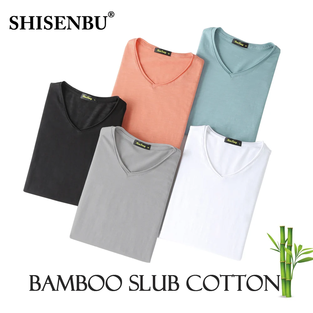 

bamboo slub cotton Men's Sweat Proof Undershirt V neck 2019 summer Slim Fit underwear Short Sleeve Brand undershirts gym M-3XL