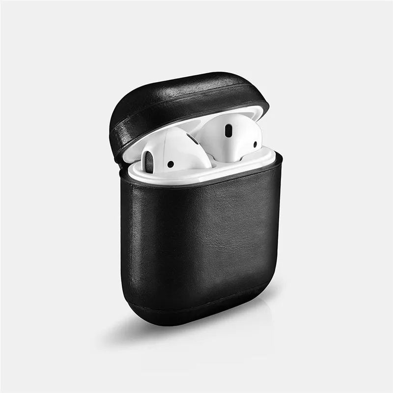 ICARER Роскошный Ретро чехол из натуральной кожи для AirPods чехол винтажный топ из натуральной кожи чехол; защитный чехол для Airpods - Цвет: Black