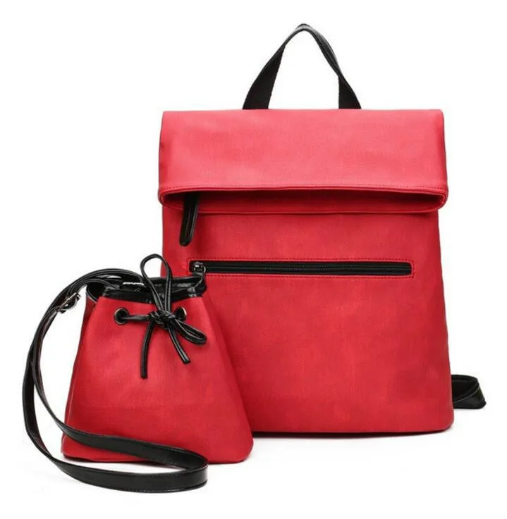 

1 Set 2 pcs Women Backpack PU Leather Back pack Women School Bags for women Backpack mochila bolsa feminina
