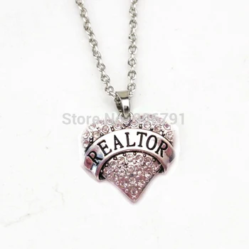 

Hot Sale 50pcs a lot rhodium plated REALTOR crystal heart pendant necklace(A1114)