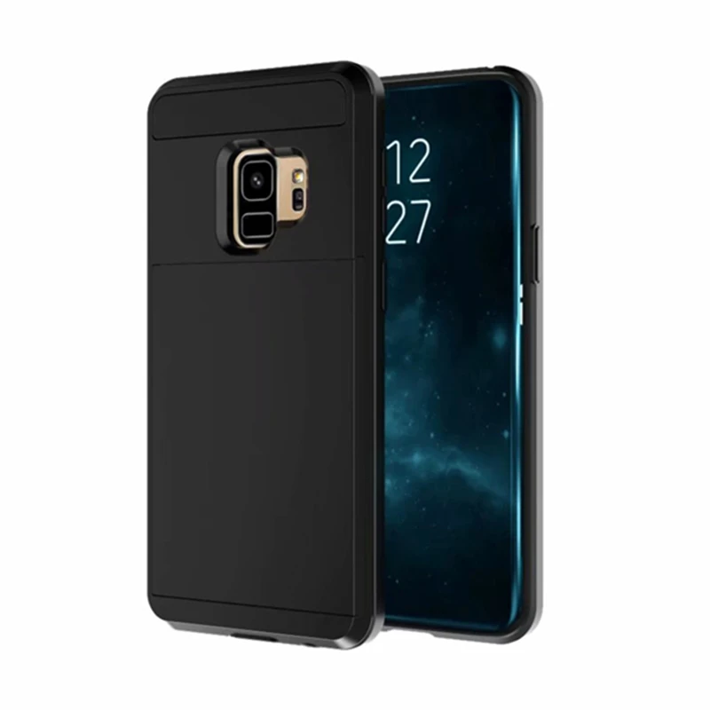 لسامسونج غالاكسي S10e S9 S8 زائد حالة الشريحة محفظة الائتمان فتحة للبطاقات PC الغطاء الخلفي ل S6 S7 حافة TPU درع للصدمات كوكه
