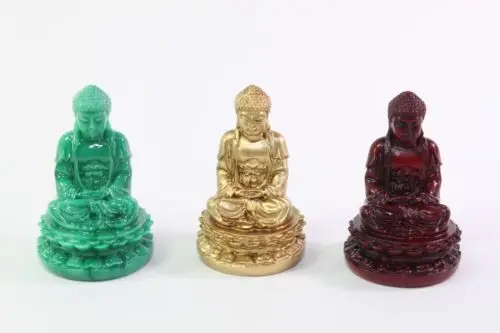 

Set of 3 Feng Shui 2" Red Gold Green Meditating Buddha Figurines Peace Gift