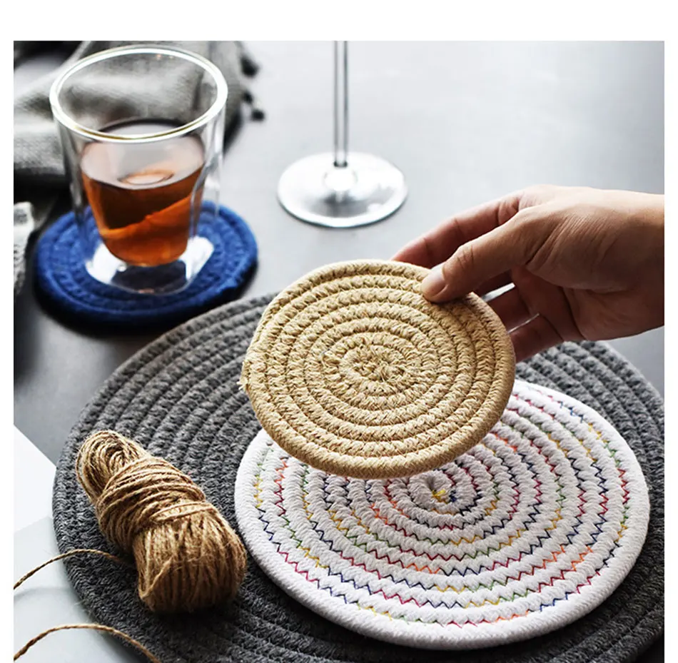  Creative Linen Weaving Mats Drink Coaster Pad Coffee Cup Mat Tea Pad Dining Soft Placemats Home Decoration Accessories 1pcs (1)