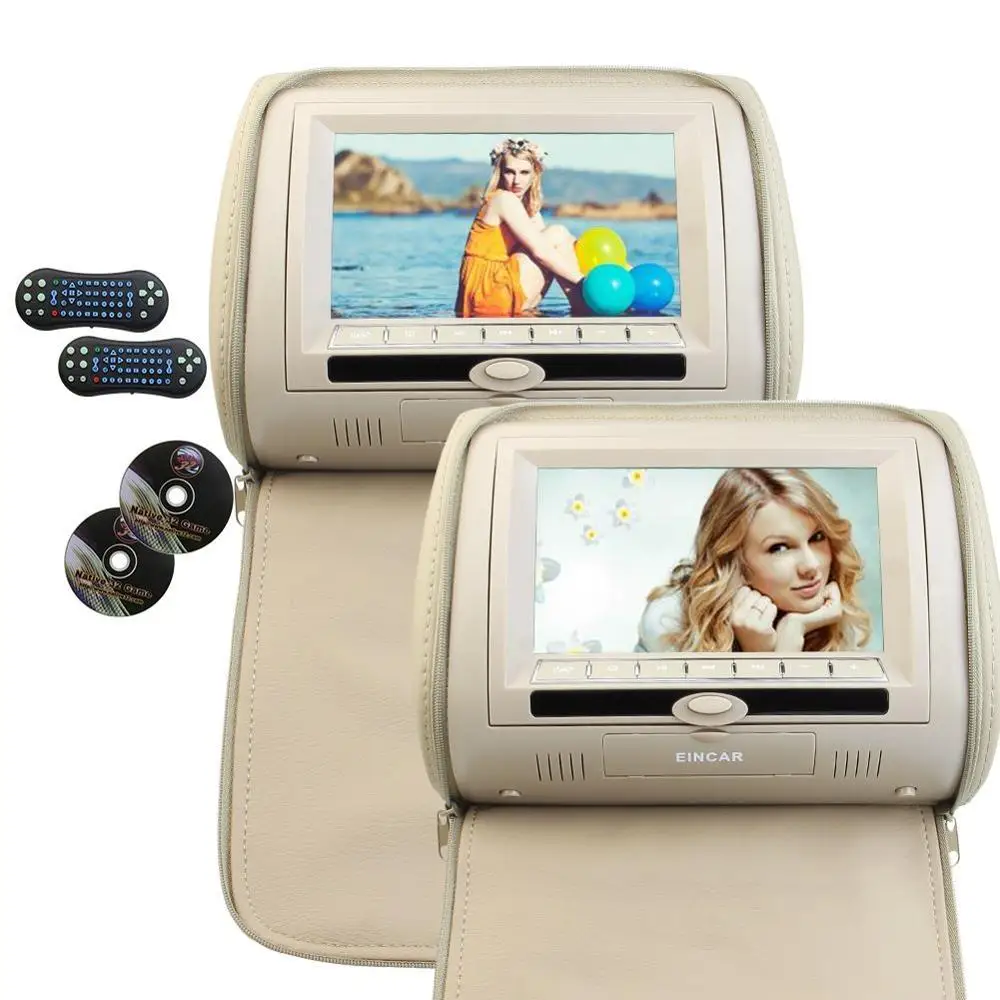 Two Car Pillow Headrest Dvd Player Black Gray Beige Universal