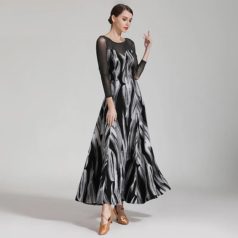 Lace Stitching Contrast Color Design Standard Ballroom Dance Dress Fringe Tango Costumes Dance Wear Party Dress