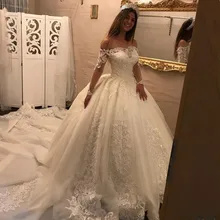 Vestido de noiva princesa Дубай Свадебные платья бальное платье аппликация развертки поезд размера плюс свадебные платья рукава на шнуровке великолепные