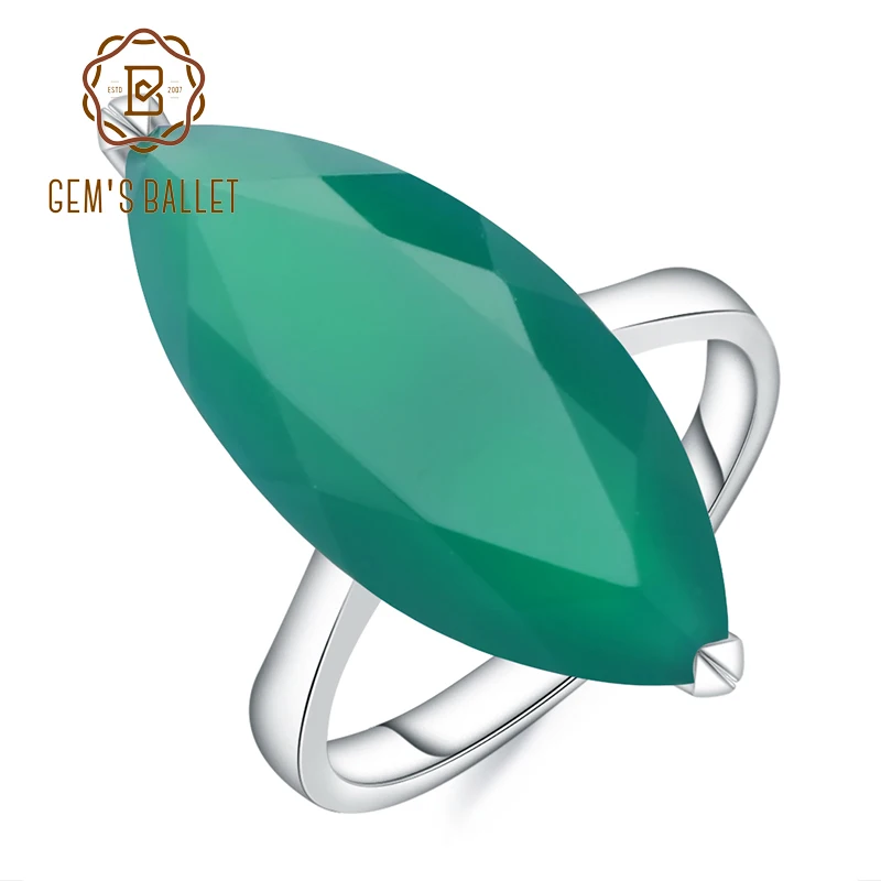 Gem's Ballet 11.45Ct Marquise Natural Green Agate Gemstone Ring 925 Sterling Silver Cocktail Rings For Woman Fine Jewelry Gem's Ballet 11.45Ct Marquise Natural Green Agate Gemstone Ring 925 Sterling Silver Cocktail Rings For Woman Fine Jewelry