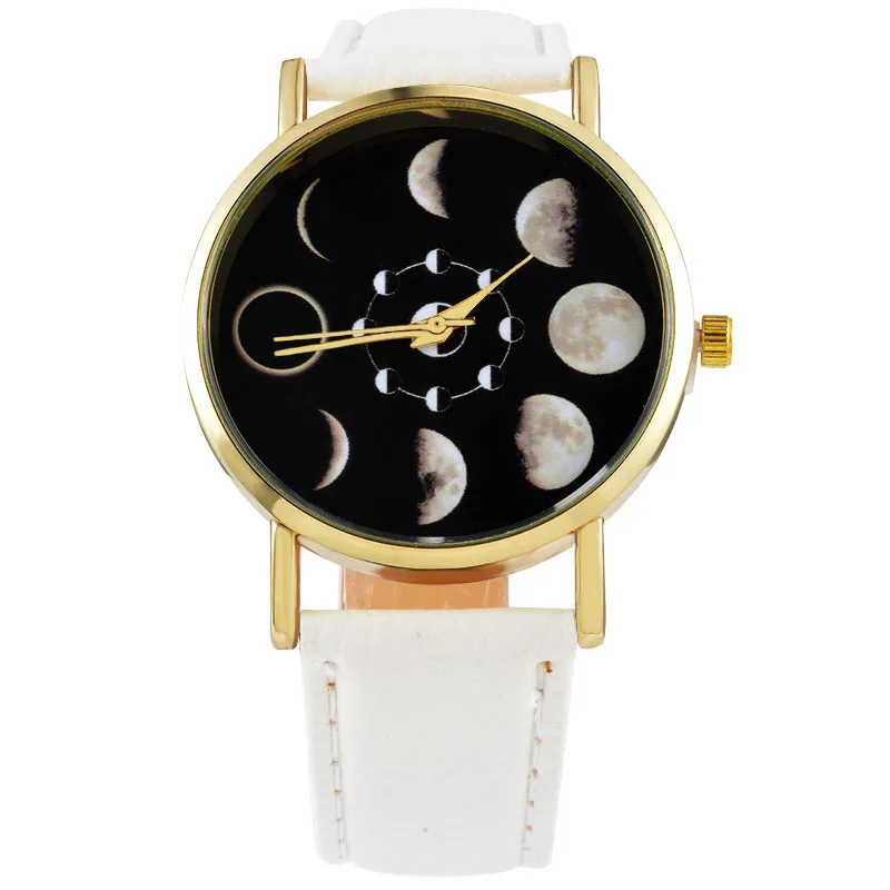Новинка, элегантные винтажные модные часы для влюбленных, простые трендовые часы для женщин, лучший подарок, карта Луны, крутой режим, часы - Цвет: white