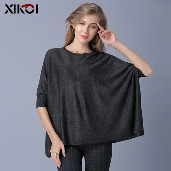 

XIKOI Fashion Women Knitted Sweaters Oversize Casual Short Pullover Loose Shirt Sweater Solid Half Batwing Sleeve Pullovers