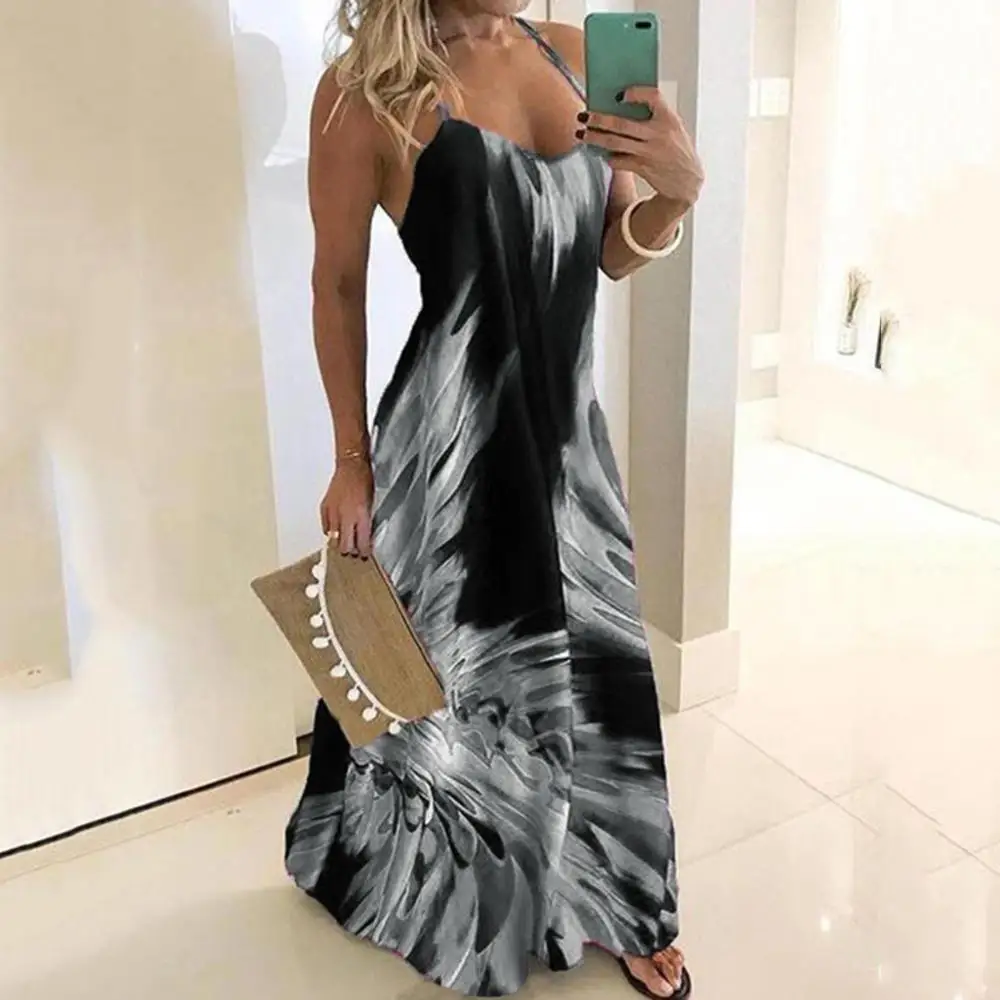 Женская Мода Спагетти ремень Красочные из набивной ткани, с Повседневное Maxi Dress Vestidos de fiesta de noche, ropa mujer