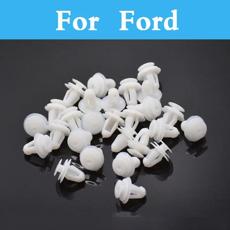

50pcs Car White Plastic Rivets Fastener Door Clips For Ford Gt Ka Kuga X Thunderbird Fusion Maverick Mondeo St Mustang Taurus