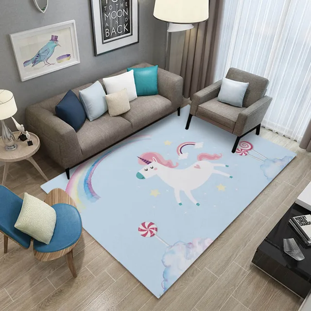 Miracille Cartoon Unicorn Rectangle Carpet Non Skid Washable Rectangle Carpet Non Skid Washable