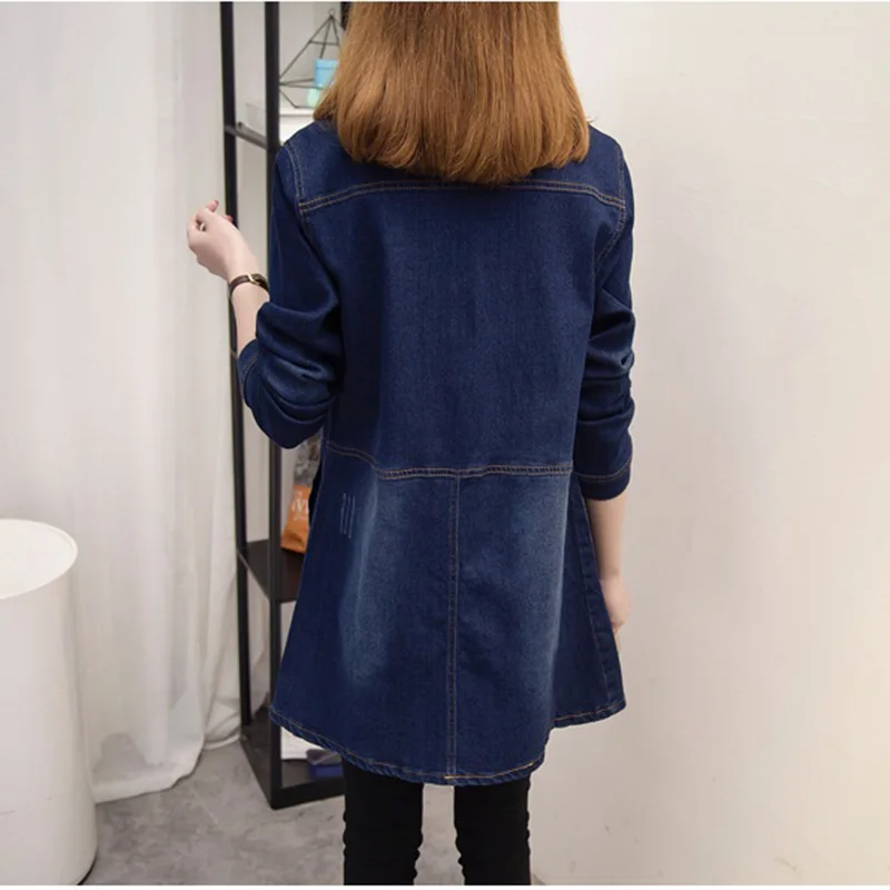 Denim Manteau La Moyen Vêtements Blue De Coupe Mode Stretch Femelle Taille Long 2019 vent Poche Veste Femmes Plus Printemps Odfvebx wPqtBYX