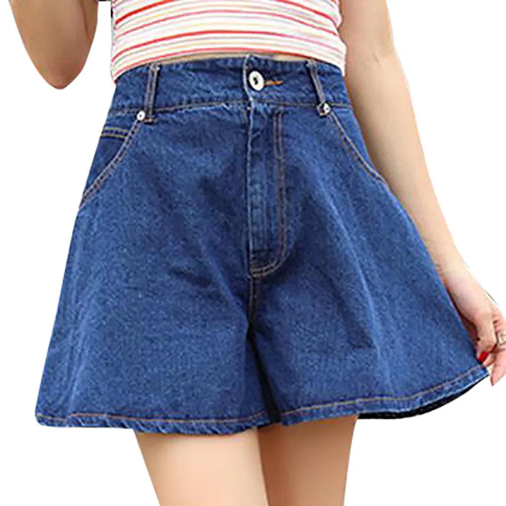 

Garemay Women's Denim Shorts Classic Vintage High Waist Blue Wide Leg Female Caual Summer Ladies Shorts Jeans For Women