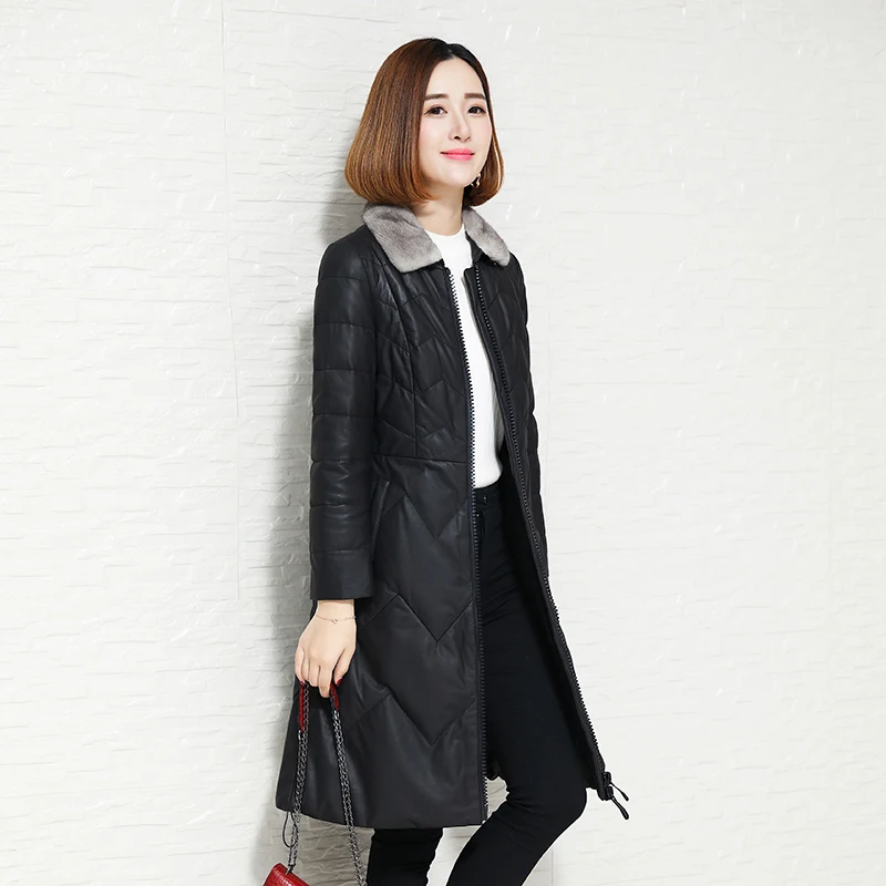 

Winter new genuine leather jacket women Elegant slim sheepskin down jacket real leather jacket down coat mink fur collar 812