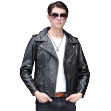 Винтаж Черный для мужчин Slim Fit Байкерская кожаная куртка Диагональ молния из натуральной коровьей кожи русский короткое кожаное пальто