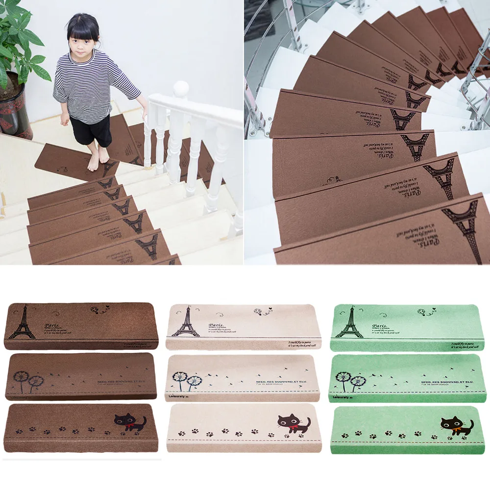 13Pcs Self-adhesive Non-slip Safety Stair Step Treads Mats Home Floor Mats Carpet Staircase Pad Area Rug Stair Protector Carpets