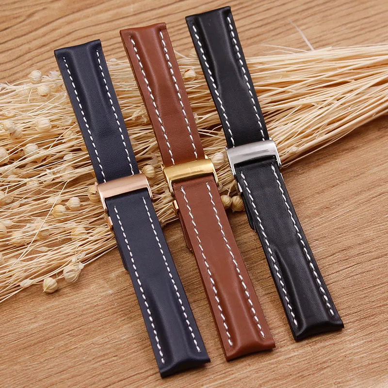 

Watch Accessories Applies for Breitling Watch Belt Super Marine Leather Avengers Challenge Men and Women's Plain Leather Strap