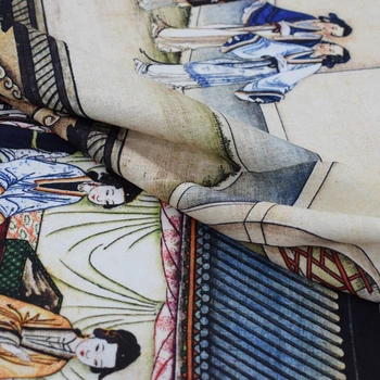 

120*145cm/pcs the Qingming Shanghe Tu digital painting jacquard fabric for summer dress telas por metros tissu au metre vestido